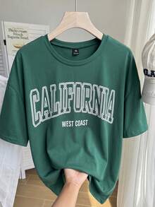 Comfortcana California 大碼字母圖案落肩短袖 T-shirt - 白色 - 查看 1