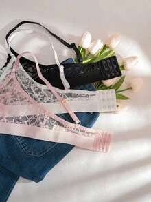 Divavoom 女款蕾絲拼接無鋼圈舒適內衣套裝 3件組 - 彩色 - 查看 5