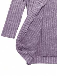Louniche Women's Casual Ribbed Brushed Open Front Side Pocket Short Jacket - Purple - View 5