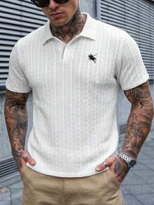 Manfinity CasualCool 男士時尚刺繡休閒寬鬆短袖 Polo 衫，適合旅行與休閒，送給家人和男友的絕佳禮物 - 白色 - 查看 4