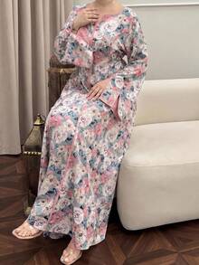 Al Najma 大码女式印花长袖阿拉伯风格连衣裙 - 彩色 - 查看 5