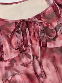 SHEIN MOD 女款夏季優雅花卉印花迷你洋裝 - 櫻桃紅 - 查看 4