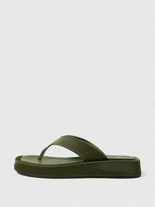 HighSole 春夏新款女款夾趾露趾厚底極簡涼鞋，柔軟舒適，適合購物、海邊度假、音樂節穿著 - 墨綠色 - 查看 3