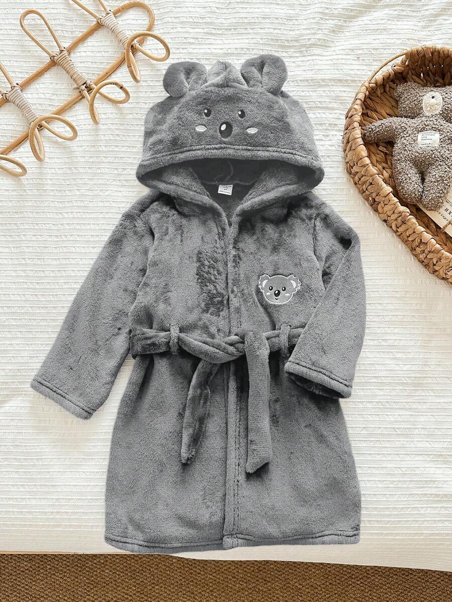 LMoss Kids 兒童小男孩針織素色刺繡連帽休閒秋冬開襟衫家居服 - 灰色 - 查看 1