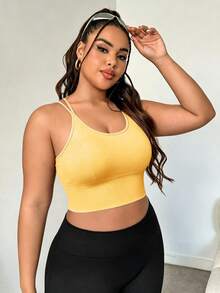 Easithlete Plus Size Women Solid Color Casual Daily Sports Bra - Butter Yellow - View 5