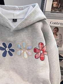 SHEIN EZwear 女款花卉印花連帽休閒百搭日常穿著長袖運動衫 - 彩色 - 查看 5