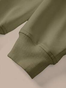 SHEIN BASICS Chaqueta holgada de punto de unicolor con cuello alto y manga larga para mujer, ropa de otoño e invierno - Verde militar - Ver 10
