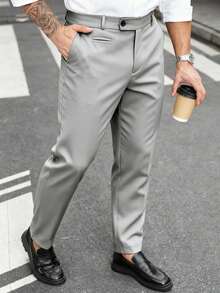 Manfinity Mode Camisa de unicolor talla grande para hombre, pantalones de traje casual para ir al trabajo y viajar - Gris Claro - Ver 6