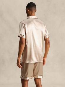EverLounge 男士對比色鑲邊家居服套裝,柔軟面料 - 香檳色 - 查看 2