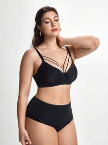 Slumbrini Plus Size Solid Harness Underwire Casual-Comfy Balconette Bra, Lift - Black - View 5