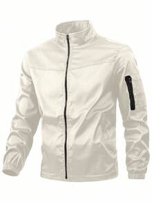 Manfinity Homme Chaqueta de manga larga con cremallera de unicolor para hombre - Beis - Ver 1