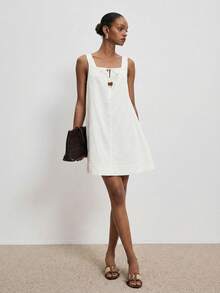 ATUI Studio Women's Beaded Drawstring Mini Dress – 100% Cotton Short Dress With Pendant Detail For Summer Beach & Vacation,Summer Dresses For Women - White - View 4