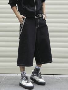 Manfinity Hypemode 男士大尺碼寬鬆休閒牛仔短褲，附口袋 - 黑色 - 查看 5