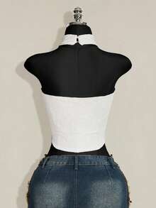 SHEIN ICON 女款素色休閒日常穿搭掛脖上衣 - 白色 - 查看 2
