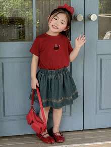 Dazy Kids Rok Denim Kasual Gaya Mori untuk Anak Perempuan Muda, Warna Segar dan Manis. - MultiWarna - View 3