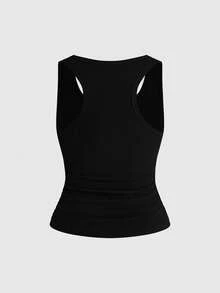 ROMWE Avant Women's Vintage New Chinese Style Leopard Print Chinese & English Text All-Match Versatile Tank Top Plus Size - Black - View 2