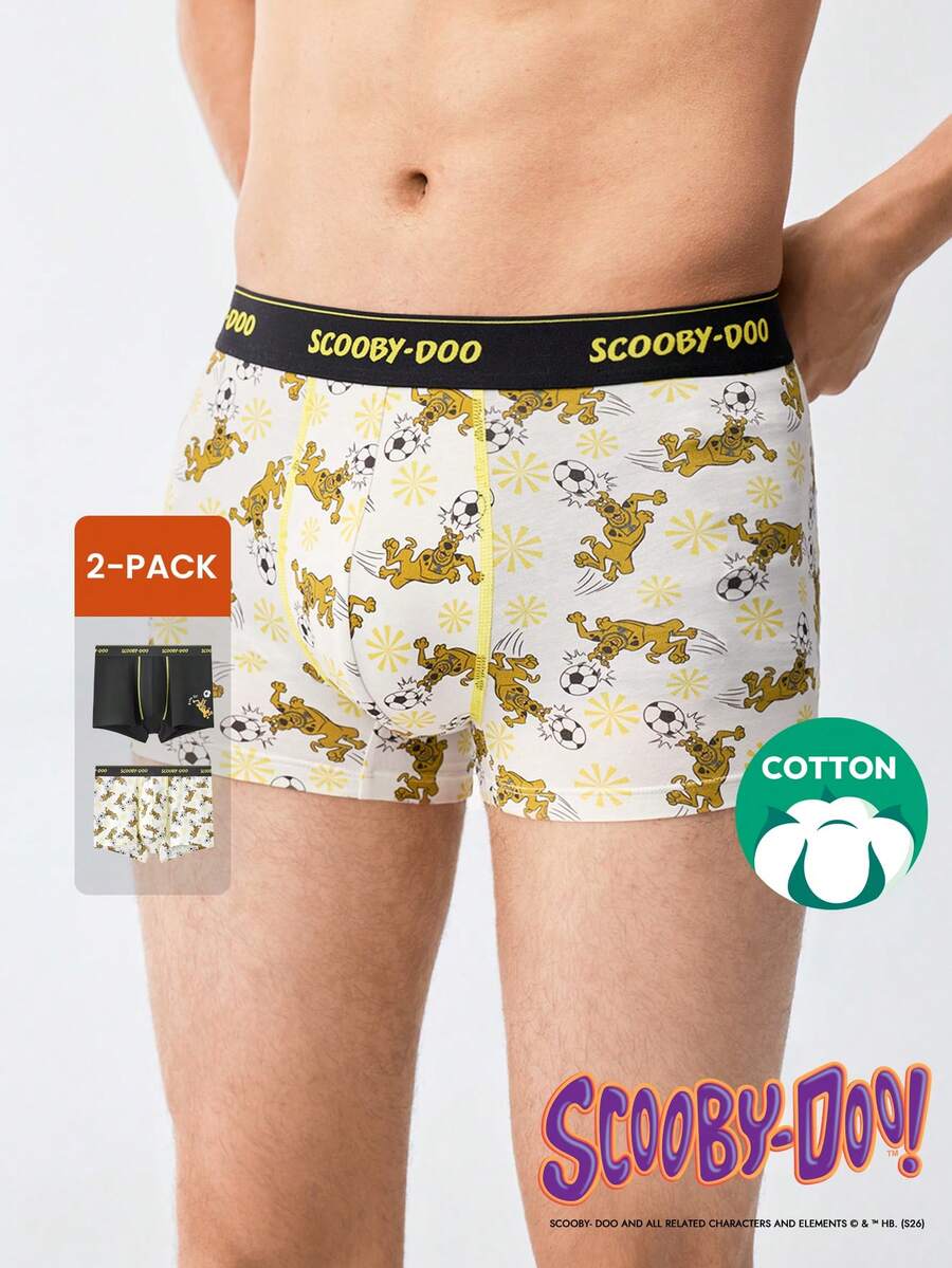 LUVLETTE 2-Pack Cotton Mid Rise Printed Letter Webbing Men's Boxer Briefs - Scooby-Doo Collaboration Series - Multicolor - View 1