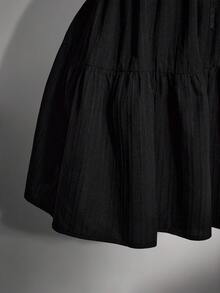 SHEIN ICON 女款大尺碼純色百褶休閒日常夏季洋裝 - 黑色 - 查看 7