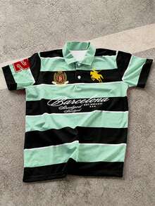 Manfinity EMRG 男士字母條紋短袖休閒通勤 Polo 衫 - 彩色 - 查看 1