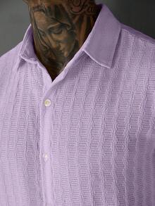 SLATEMANN Men's Solid Color Single-Breasted Casual Short Sleeve Shirt - Purple - View 3