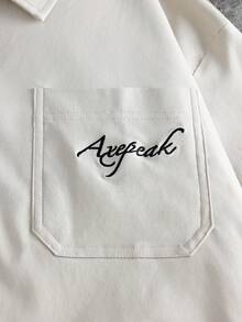 AXEPEAK 男士夏季休閒字母刺繡襯衫 - 杏色 - 查看 3
