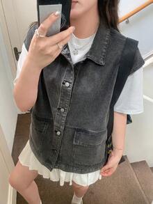 Dazy Plus Washed Distressed Loose Fit Plus Size Women's Spring/Summer Denim Jacket - Grey - View 2