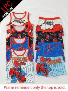 SHEIN 1 Set Young Boy Cartoon Superhero Sleeveless Tank Top Blind Box Style 4-In-1 Soft Skin-Friendly Knitted Fabric 1 Piece Picked Randomly From 4 Styles - Multicolor - View 1