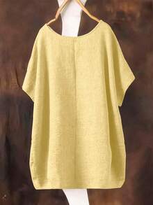 SHEIN Camisa de talla grande con manga de murciélago, unicolor, versátil y casual, nueva para primavera/verano - Amarillo - Ver 2