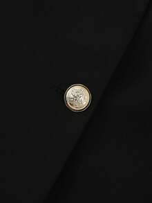 GlowEve CURVE Plus Size Women's Apricot Short Sleeve Straight Loose Fit Faux Pocket Open Front Elegant Sophisticated Casual Commute Thin Blazer Jacket Spring Summer - Black - View 6