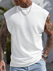 Manfinity Homme Camiseta casual de manga corta y cuello redondo de unicolor para hombre, uso diario, vacaciones - Blanco - Ver 5