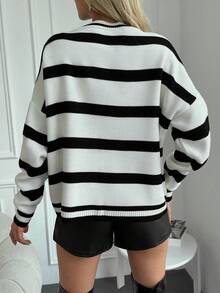 RueChic Striped Pattern Drop Shoulder Sweater - Multicolor - View 2
