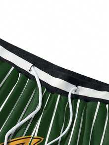 ROMWE MEN Prep Men's Letter Striped Drawstring Waist Casual Shorts - Green - View 4