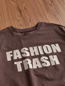 SWAVVY Men's Knitted Fashion Casual Loose Short Sleeve T-Shirt With English Letter Print - Brown - View 4