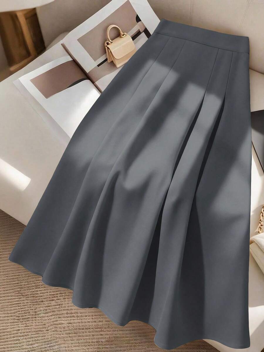 Modelyn Elegant & Fashionable Mid-Waist Pleated Suit Skirt, Versatile & Chic - Blue - View 1
