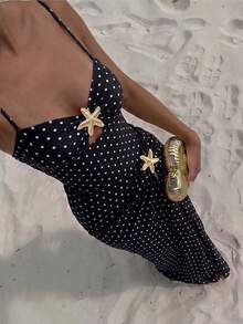 Bonvoyette Swim Oasis 2件組女款夏季純色細肩帶海星裝飾長裙與連身泳衣套裝 - 彩色 - 查看 4