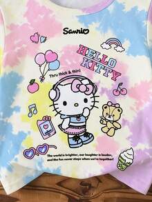 HELLO KITTY AND FRIENDS | SHEIN GraphicGems 少女彩色紮染卡通印花軟綿甜美風圓領短袖休閒T恤 - 彩色 - 查看 6