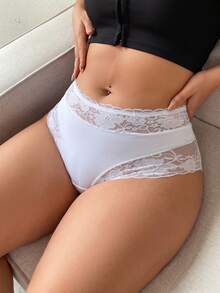 DesireSculpt Plus Size Women Lace Floral Elegant Comfortable Panties Wedding Summer - White - View 6