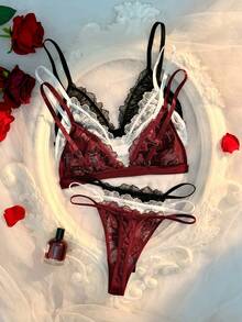 Crystal Vow Set Lingerie Seksi 6 Potong dengan Penutup Depan dan Motif Renda untuk Wanita - MultiWarna - View 4