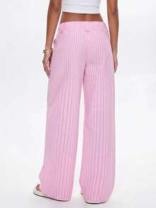 Avantive Women's Casual Commute Striped Low Waist Wide Leg Long Pants - Pink - View 2