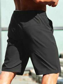 Manfinity Homme Men's Plus Size Solid Color Pocket Casual Versatile Straight LegBermuda Shorts - Black - View 2