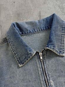 EASEVO Plus Size Men's Washed Zipper Top - Blue - View 3