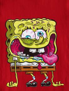 SpongeBob SquarePants | SHEIN 青少年男孩夏季休閒趣味卡通圖案圓領短袖T恤 - 白色 - 查看 4