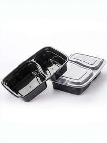 Set Of 10/20/50 Reusable Double-Compartment Lunch Boxes With Lids, Sturdy And Leak-Proof, Microwave, Freezer, Portable For Takeout, Black - Black - View 6