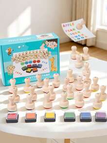 MINKOJA Wooden Alphabet Stamp, 26 PCS ABC Spelling Letter Stampers ,Early Educational Toy Gifts For 3 4 5 Year Old - Multicolor - View 5
