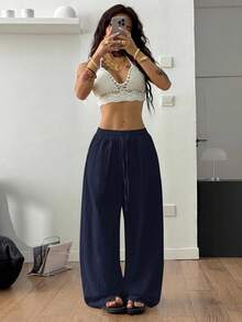 SHEIN Coolane Petite Women's Petite Summer Going Out Streetwear Vintage Casual Vacation Outfits Sport Cotton Comfortable - Navy Blue - View 2