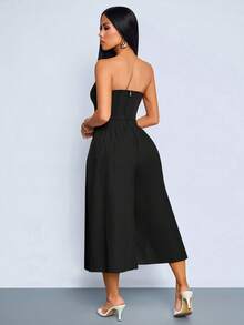 SOLERSUN Women's High Waist Capri Pants With Pockets, Pleated Wide Leg Cropped Trousers, Casual Classy Elegant Chic Summer Workwear Party Black - Black - View 3
