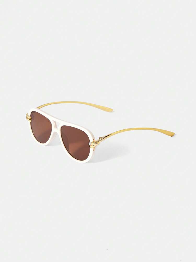 MOTF PREMIUM LIGHT LUXURY RETRO BEIGE SUNGLASSES, DAILY COMMUTING VERSATILE MILKY WHITE SUNGLASSES, GOLD METAL TEMPLE SUNGLASSES, RETRO VERSATILE AND TEXTURED - Beige - View 5