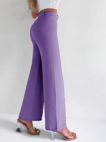 SHEIN Cottnline Pantalones De Vestir Con Pliegues Y Vuelo De Un Solo Color - Morado - Ver 4