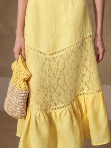 MOTF PREMIUM LINEN CONTRAST LACE DRESS - White - View 5