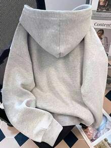 SHEIN EZwear 女款花卉印花連帽休閒百搭日常穿著長袖運動衫 - 彩色 - 查看 3